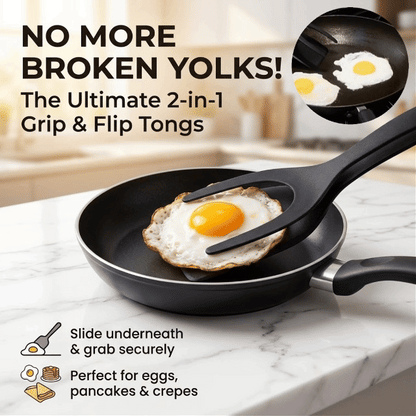 🎁Buy one, get one free -Silicone 2-in-1 Grip and Flip Kitchen Tongs – Heat Resistant & Scratch Free