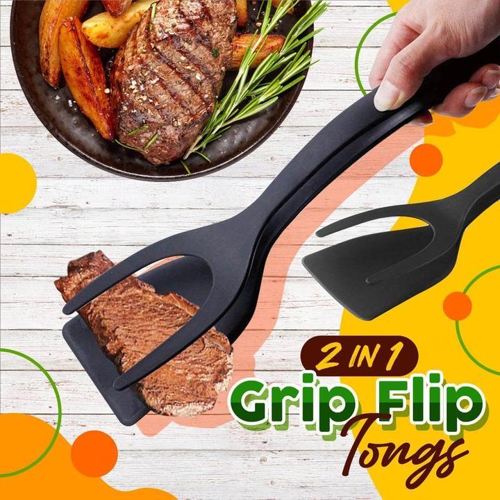 🎁Buy one, get one free -Silicone 2-in-1 Grip and Flip Kitchen Tongs – Heat Resistant & Scratch Free