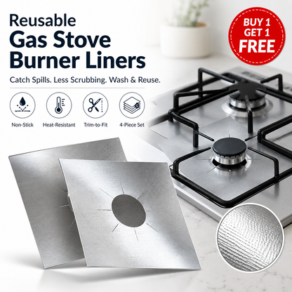 ⏰ LIMITED TIME — BUY 1 GET 1 FREE | Reusable Gas Stove Burner Liners